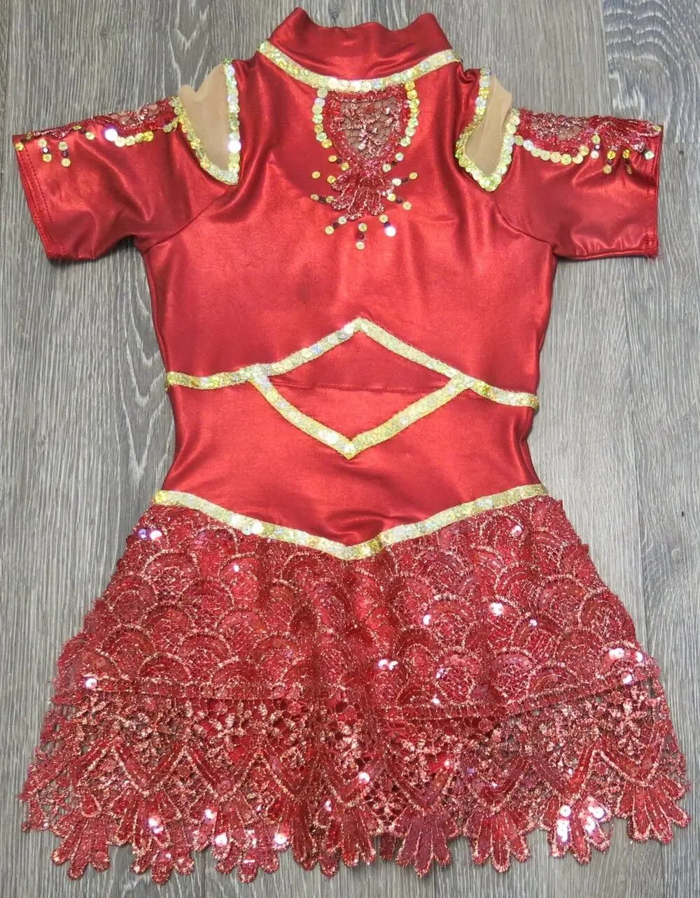 Dance Costume Recital Dress Ballet Girls Size S* Red Gold Dress Up Sequin Skater
